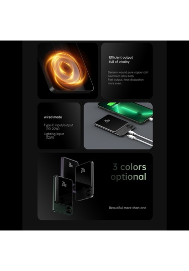 Yifomall 10000mah Metal Ultra İnce Magsafe Mıknatıslı Power Bank - Pd20w Çift Yönlü Hızlı Şarj, Akıllı Led Ekranlı, Gri