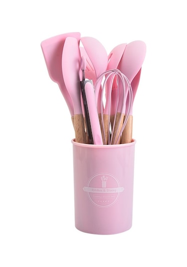 Yystore Silikon Mutfak Gereçleri Mutfak Seti Onbir Parçalı Yapışmaz Pişirme Seti Pembe