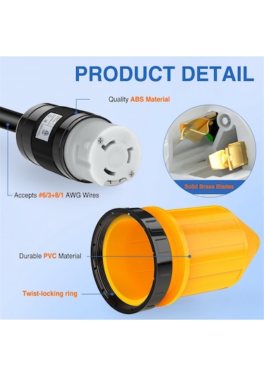 Xurunkeji 50amp Rv Güç Kablosu Büküm Kilitli Fiş, Önyükleme Kilitli Kapak, 125/250v Dişi Kilitli Kıyı Değiştirme Girişi