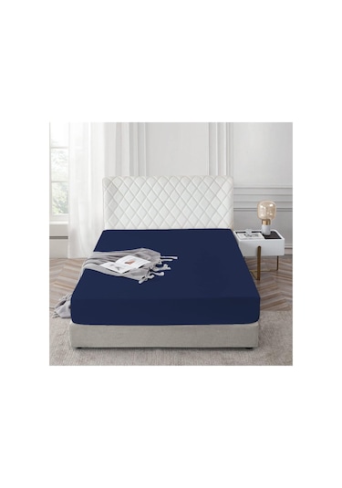 Lastikli %100 Pamuk Penye Çarşaf 140x200 Lacivert