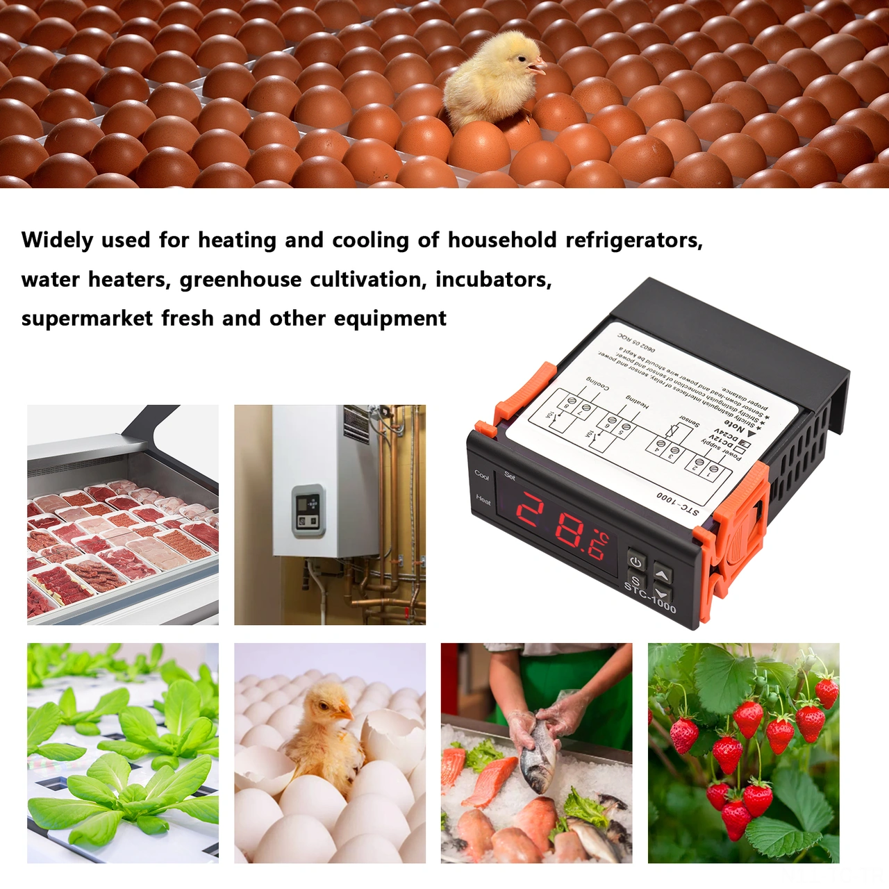 Skycity Stc-1000 Akıllı Sıcaklık Kontrol Cihazı: Otomatik Isıtma/soğutma, Sıcaklık Doğrulama, Gecikmeli Başlangıç, Dc 24v, Abs Malzeme