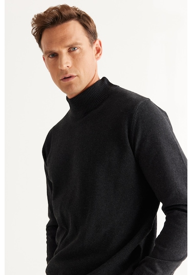 Altinyildiz Classics Erkek Antrasit Standart Fit Normal Kesim Yarım Balıkçı Yaka Pamuklu Triko 4A4921100008ATR3XL Antrasit