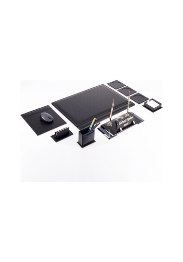 Siyah Hasır Sümen Takımı Elit Kristal Masa İsimliği Lüks Ofis Sümen Seti Ve Masa İsimlik