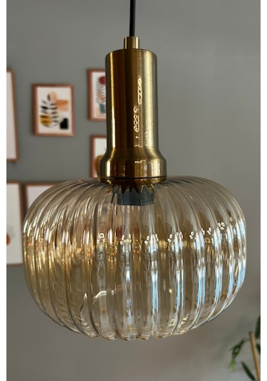 Mola Cam Bal Rengi Tekli Avize Eskitme Fener Başlık Retro Sarkıt Lamba Restoran Salon Aydınlatma Bal