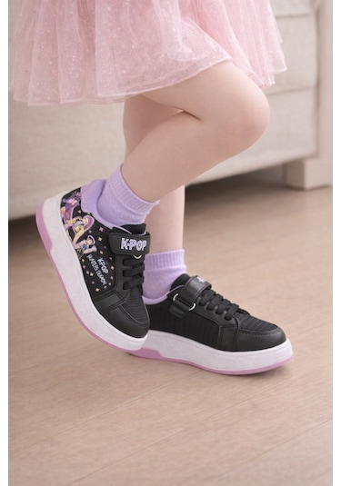 Mini Bonito Kız Çocuk Desenli Simli Günlük Sneaker Ayakkabı Siyah