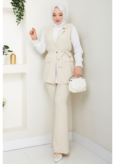 Niyar Yelek Pantolon İkili Takım 1530 - Bej Bej