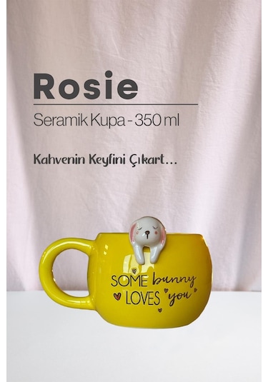 Tilki Ve Tavşan Figürlü Seramik Kupa 350 Ml Beyaz