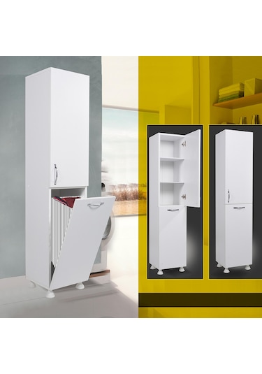 Nesse Kirli Çamaşır Sepetli Çok Amaçlı Banyo Dolabı Beyaz