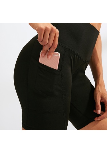 Springsun Kadınlar İçin Yüksek Bel Yoga Şortu, Eğitmen Koşu Antrenmanı, Hızlı Kuruyan Daralıcı Esnek Spor Şort, Lacivert, L Diğer