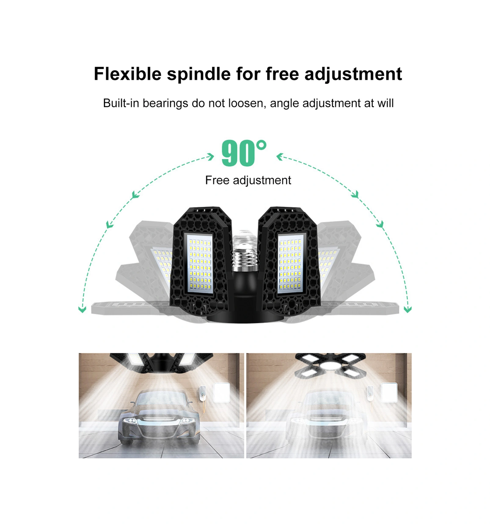 Folinda E27 100w Endüstriyel Led Lambası, Katlanabilir Dört Bladeslı, Su Geçirmez, 6000k Soğuk Beyaz, Garaj Ve Atapark Aydınlatması