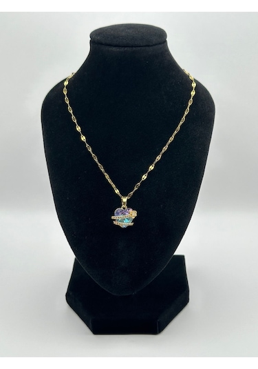 Arnes Jewelry Çelik Zirkon Taşlı Kalpli Kolye Ar476nes Gold