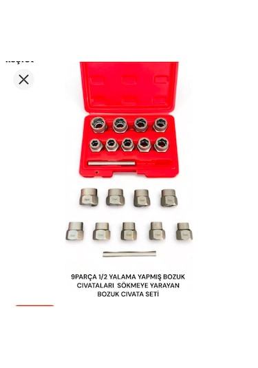 10 Parça 1/2" Yıpranmış Cıvata Ve Bozuk Somun Sökme Lokma Seti