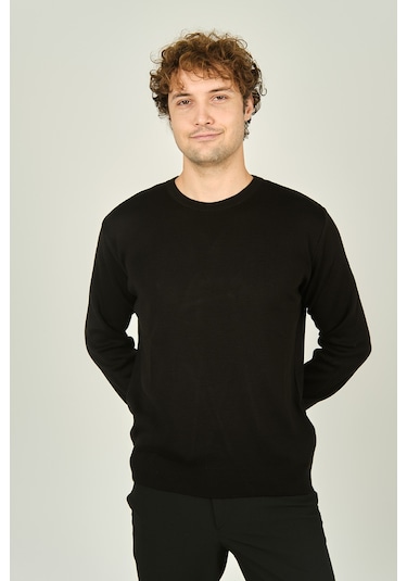 Ateş Triko Erkek Bisiklet Yaka Yün Kazak 1025 Siyah Siyah
