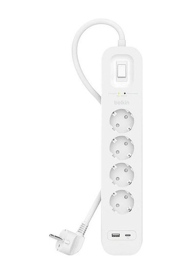 Belkin Usb-c Ve Usb-a Bağlantı Noktalı Aşırı Gerilim Koruyucu 1 Usb-c Ve 1 Usb-a İle 4 Çıkış 1.5 M