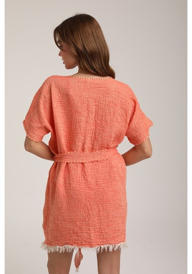 Life For Moda Kadın Kuşaklı Müslin Pareo Kimono P 80 Turuncu