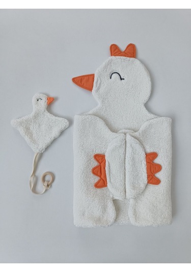 Kışlık Wellsoft Peluş Kuzu Kumaş Bebek Battaniyesi- Çok Amaçlı Minik Kuş Bebek Örtüsü -120x120cm Btn10257 Ekru