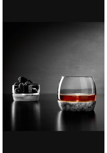 Nude Chill Mermer Altlıklı Kristal Cam Viski Bardağı Ve Çerezlik Seti - Özel Tasarım Sunum Takımı Şeffaf