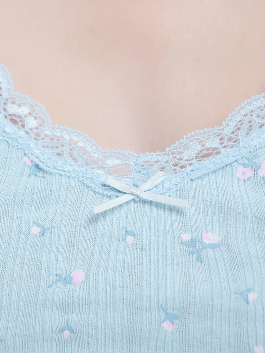 Tvoe Çiçek Desenli Dantelli Atl 444802920 Açık Mavi