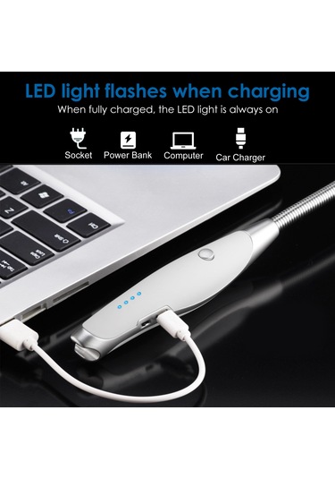 Suofeng Usb Şarjlı 360 Eğilebilir Boyunlu Elektrikli Çakmak - Bbq, Kamp İçin Rüzgar Dayanıklı, Açıcı Fonksiyonlu, Pil Göstergeli Çok Renkli