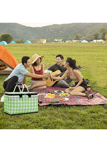 Piknik Çantası Katlanabilir Piknik Sepeti Yalıtımlı Rahat Saplı Buz Cepleri Soğutucu Çanta Piknik Seyahat Kamp Yeşil Şerit Çok Renkli