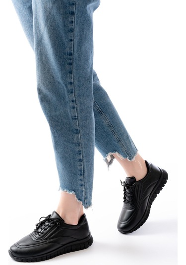 Aska Shoes K-504 Bağcıklı Desenli Günlük Spor Ayakkabı Siyah