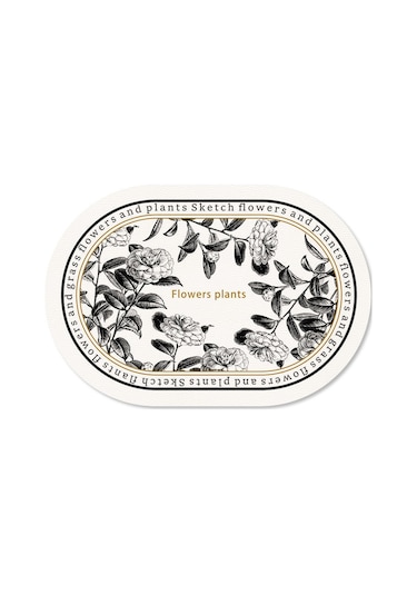 Siyah Beyaz Desen Oval Deri Masa Kase Mat Bardak Altlığı 004 Beyaz - Siyah