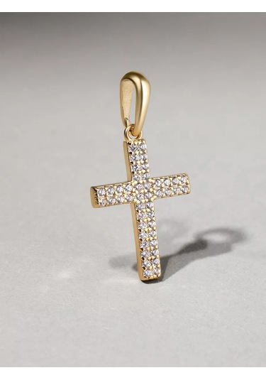 Gold Plaza Jewelry Taşlı Haç Kolye Ucu, 925 Ayar Gümüş, Zincirle Birlikte 179017215 Altın Rengi