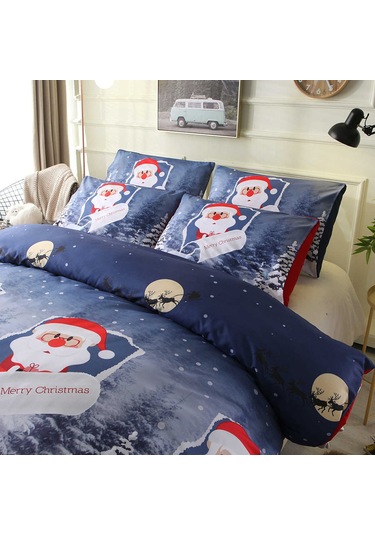 Qingmipy Noel Yatak Örtüsü Seti - Polyester Kumaş, Çift Kişilik, Yastık Kılıfı Dahil Çok Renkli