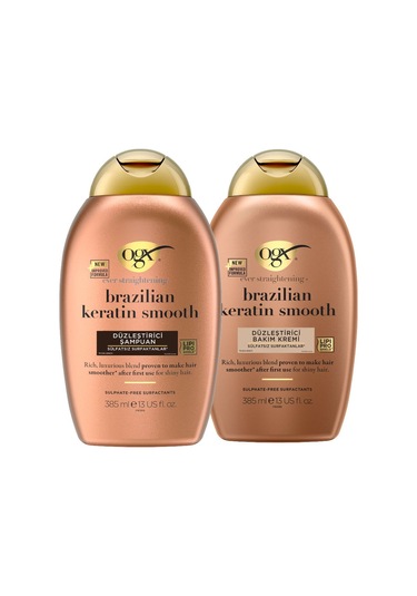 OGX Düzleştirici Brazilian Keratin Sülfatsız Şampuan + Saç Kremi 2 x 385 ML
