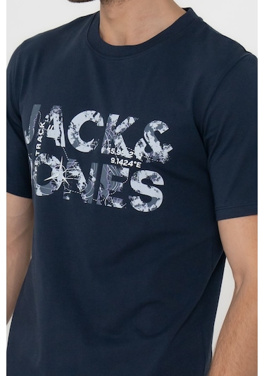 Jack & Jones 12215700  Techlogo Bisiklet Yaka Logolu Tisört Navy Blazer Lacivert