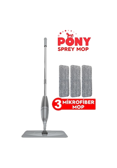Pony Sprey Mop Mikrofiber Mop Gri 3'lü