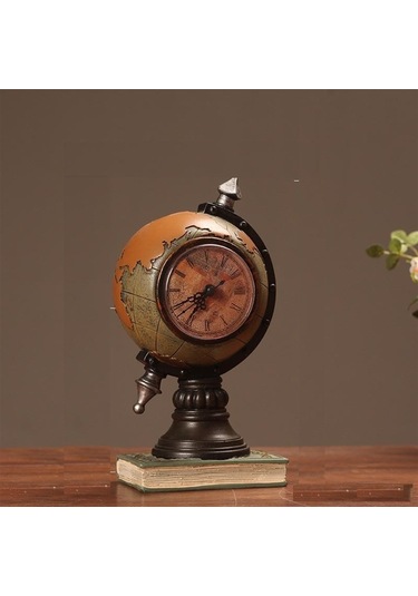 Dünya Küre Masa Saati Dekoratif Biblo M1765