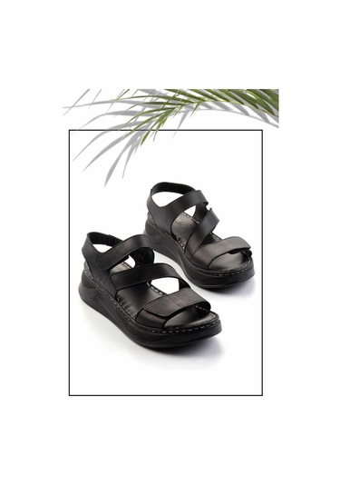 Siyah Hakiki Deri Kadın Sandalet K05281018003 Siyah