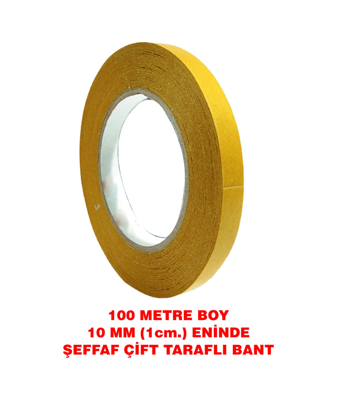 Çift Taraflı Şeffaf Sarı Bant 100 M. Uzunlukta 10 Mm Eninde 1