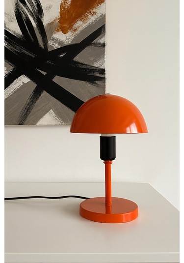 Modern Turuncu Metal Masa Lambası Mantar Başlıklı Dekoratif Masa Ve Komodin Lambası Turuncu