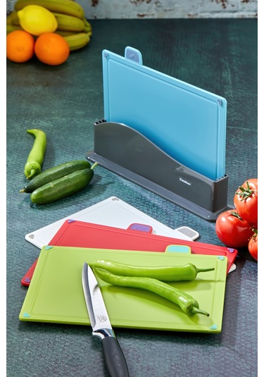 Cooker 4'lü Renkli Kaymaz Kesme Tahtası Seti - Hijyenik Ve Kategorili Kullanım Çok Renkli
