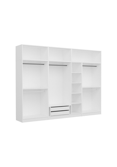 Minar Kale 7 Kapaklı 2 Çekmeceli Dolap Ve Yüklük Beyaz Antrasit 255cm Çok Renkli