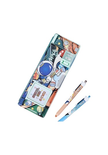 Pratik Ve Şık Çift Taraflı Hesap Makinesi İle Kırtasiye Organizer Çok Amaçlı Okul Ofis Malzemeleri Saklama Kutusu Yeşil