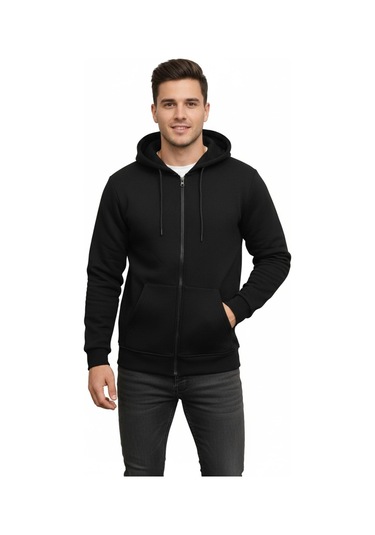 Dynamo Erkek Büyük Beden Kapüşonlu Fermuarlı Sweatshirt 6549 Bgl-st05012 Siyah