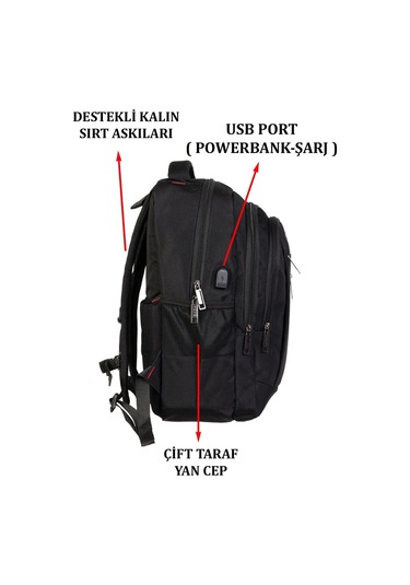 Siyah Sportif Darbe Emici Su Geçirmez 14-16 İnç Laptop Sırt Çantası Renkli Çok Renkli