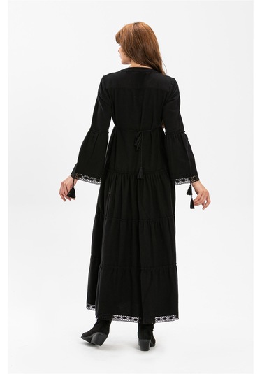 Uzun Kol Seçil Pazen Uzun Elbise Siyah Syh Siyah