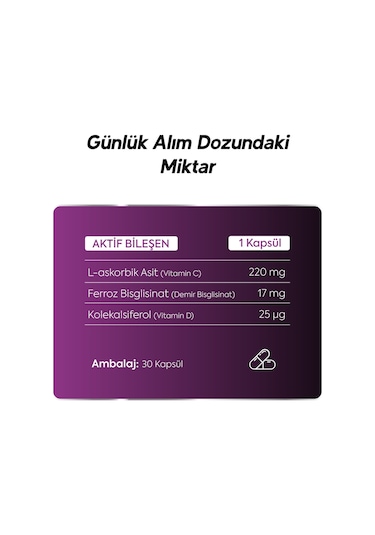 Dr. Henri Ferrocel Demir Bisglisinat Vitamin D3 ve Vitamin C 30 Kapsül