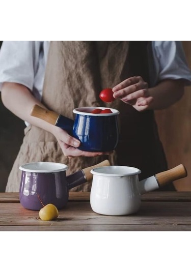 Novahub Huanfa 0.6qt Klasik Mini Emaye Süt Tenceresi Yalıtımlı Ahşap Saplı 2 Ağızlıklı Küçük Yemek Isıtıcı Şirin Sos Tenceresi Hf015 Beyaz Beyaz Beyaz