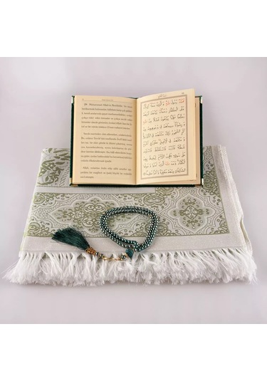 Yasin + Seccade + Tesbih Hediye Seti Çanta Boy, Raşel Cilt, Şemslafzatullah, Yeşil