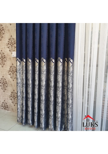 Lüks Lacivert Fon Pano Perde Sık Pile Tek Kanat-modern House 215 Lacivert