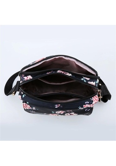 Novahub Kırmızı Çiçek Desenli Bayan Omuz Çantası - Naylon, Çok Cep, Fermuarlı, Gündelik Moda, Yüksek Kalite, Kadın Çantası Kırmızı