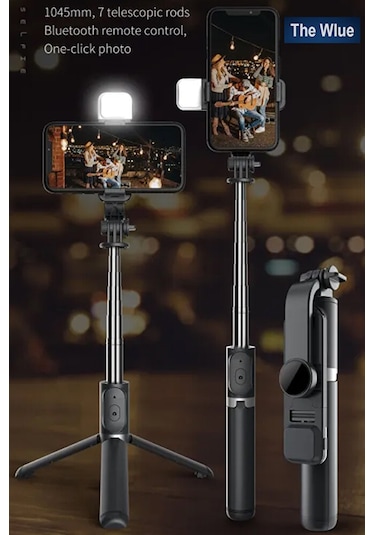 3in1 Bluetooth Kumandalı Ayaklı Led Selfie Çubuğu 100 Cm Kompakt