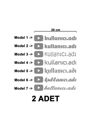 2 Adet Youtube Kullanıcı Adı Sticker - Youtube Sticker - Youtube Logo Sticker - 20cm - Gri