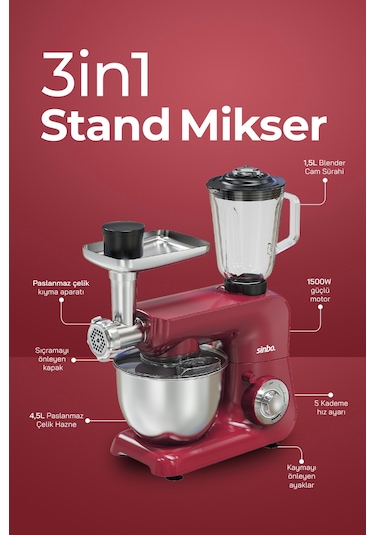 Sinbo SMX-2775 1500 W 3 In 1 Stand Mikser