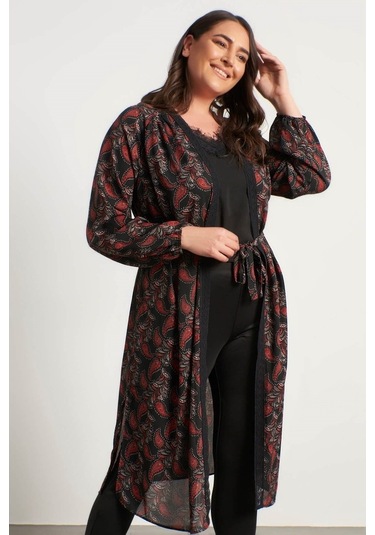 Myline Kadın Dantel Şerit Detay Uzun Kimono